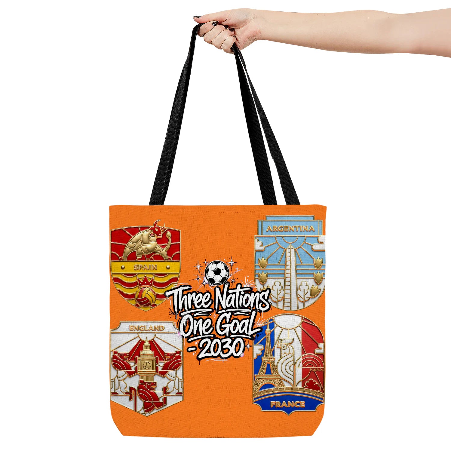 Hand holding bag, viewing the front side.