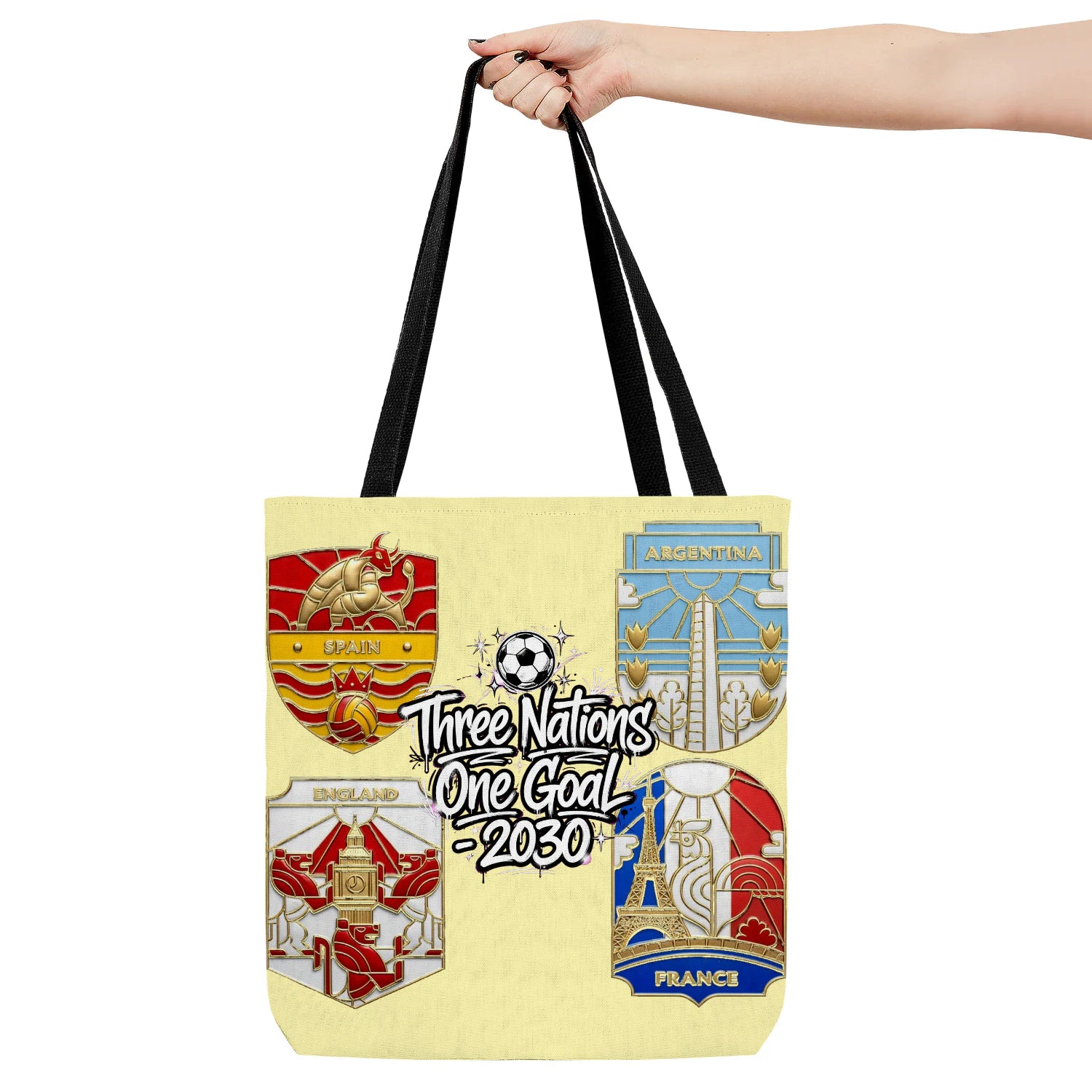 Hand holding bag, viewing the front side.