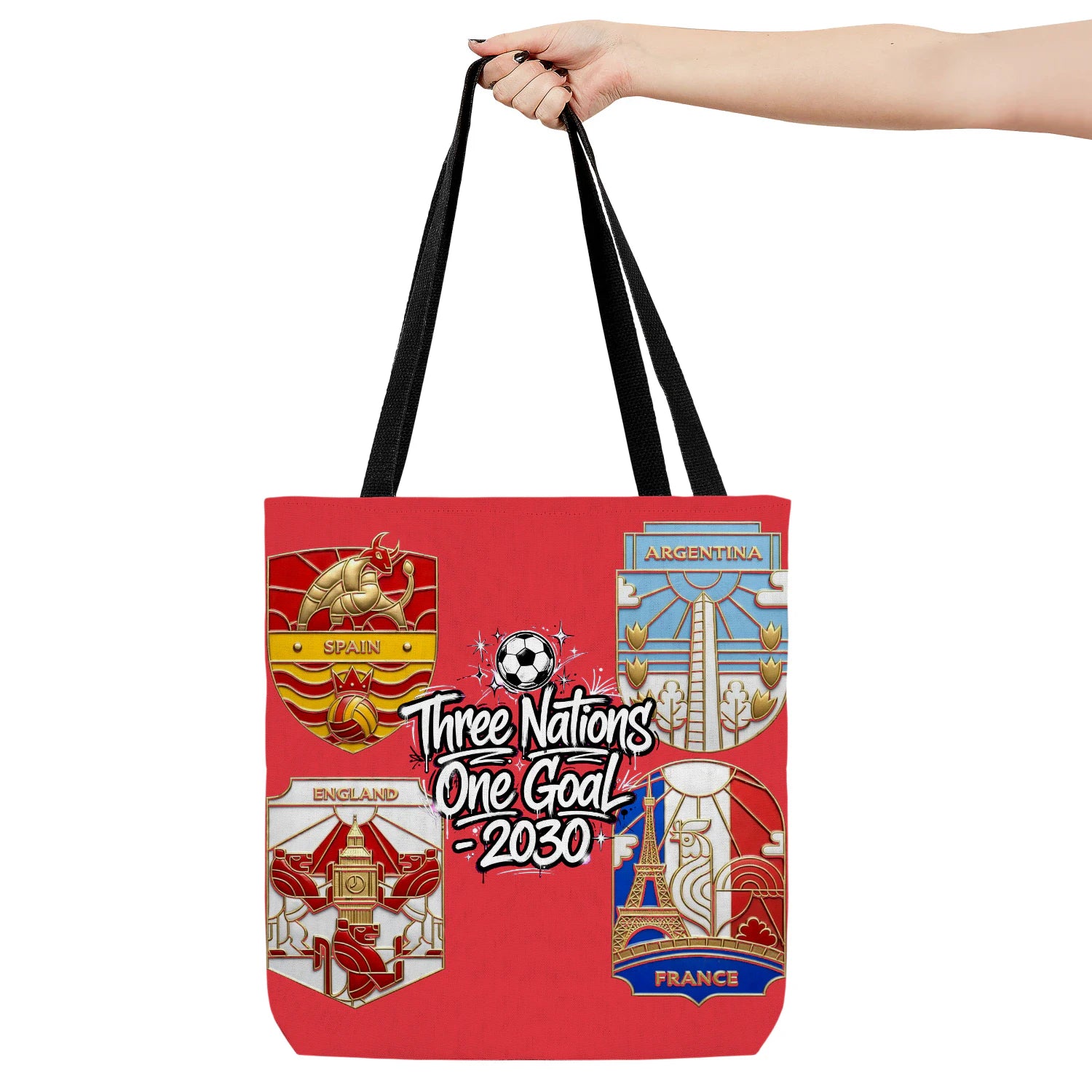 Hand holding bag, viewing the front side.