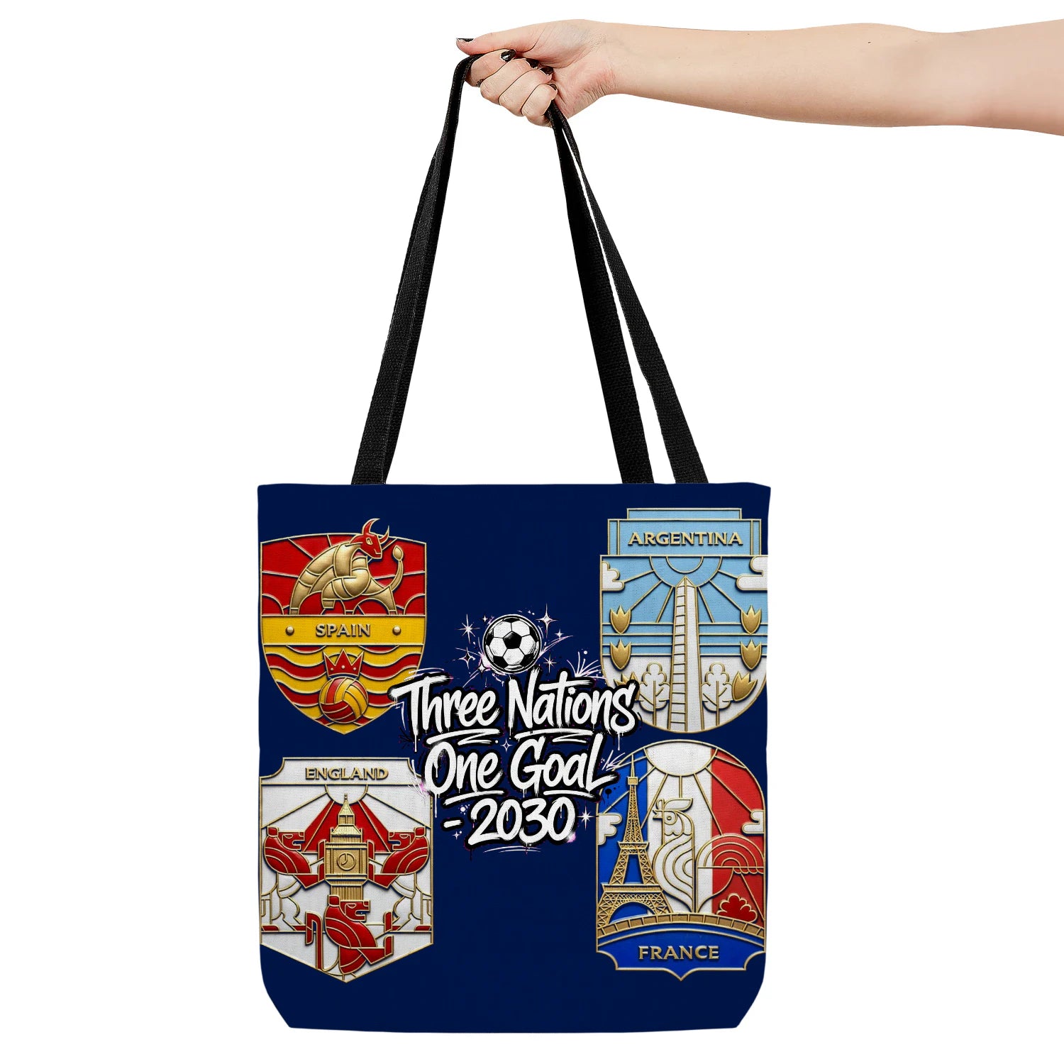 Hand holding bag, viewing the front side.