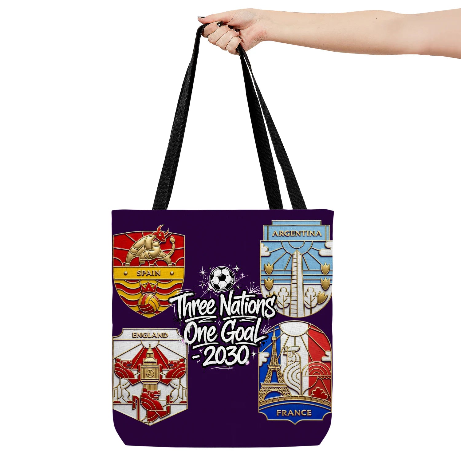 Hand holding bag, viewing the front side.