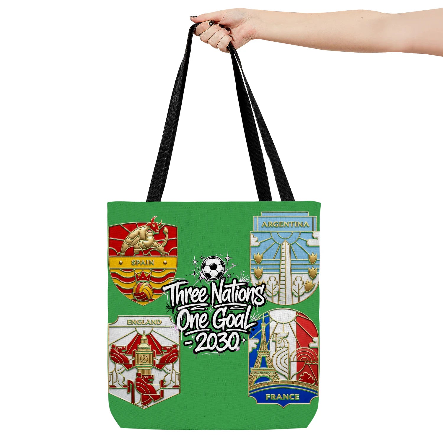 Hand holding bag, viewing the front side.