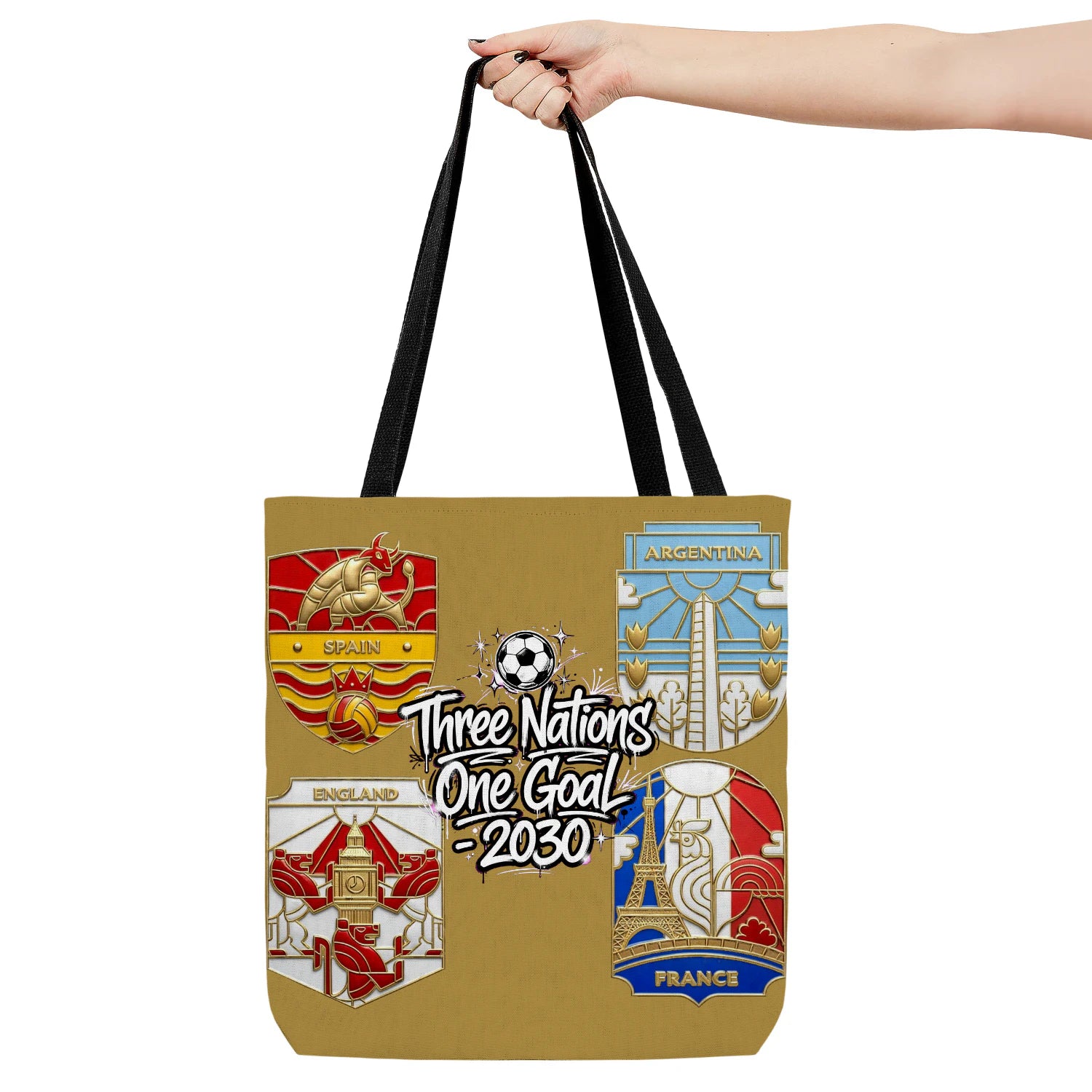 Hand holding bag, viewing the front side.