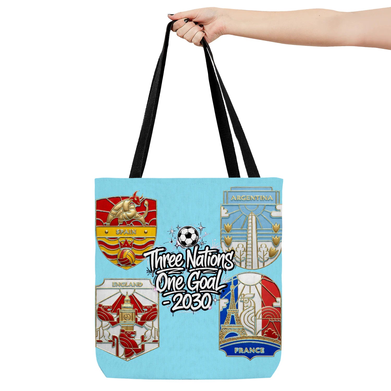 Hand holding bag, viewing the front side.